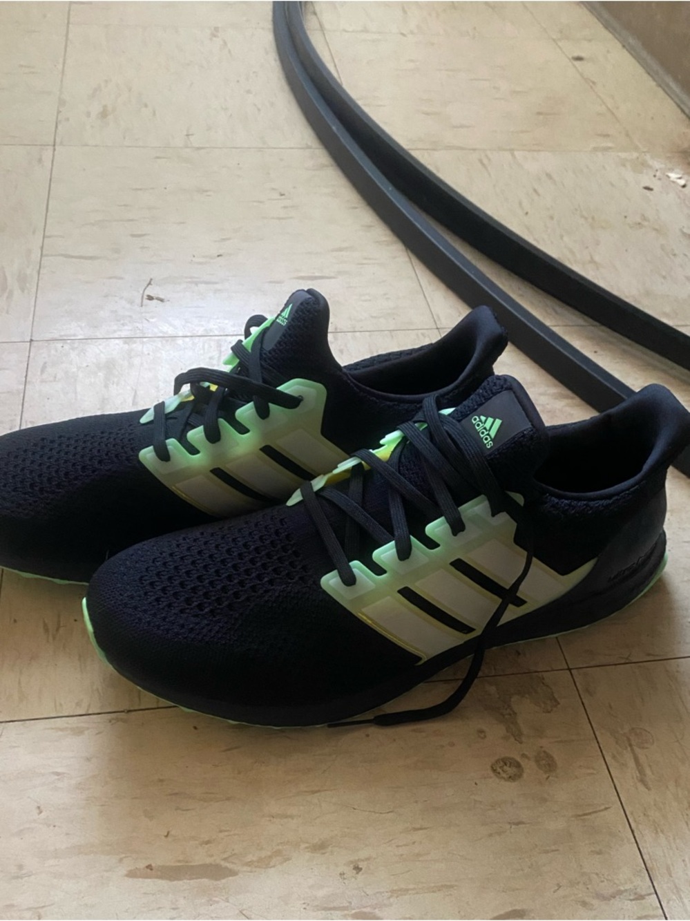adidas Black Athletic Sneakers with Neon Green Accents size 13